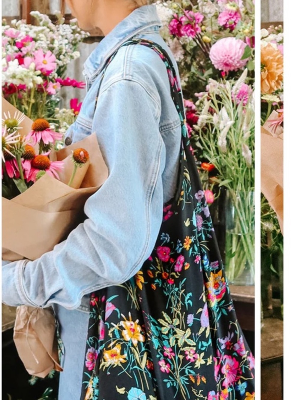 Spell Black Floral Tote with Multicolor Bloom Print